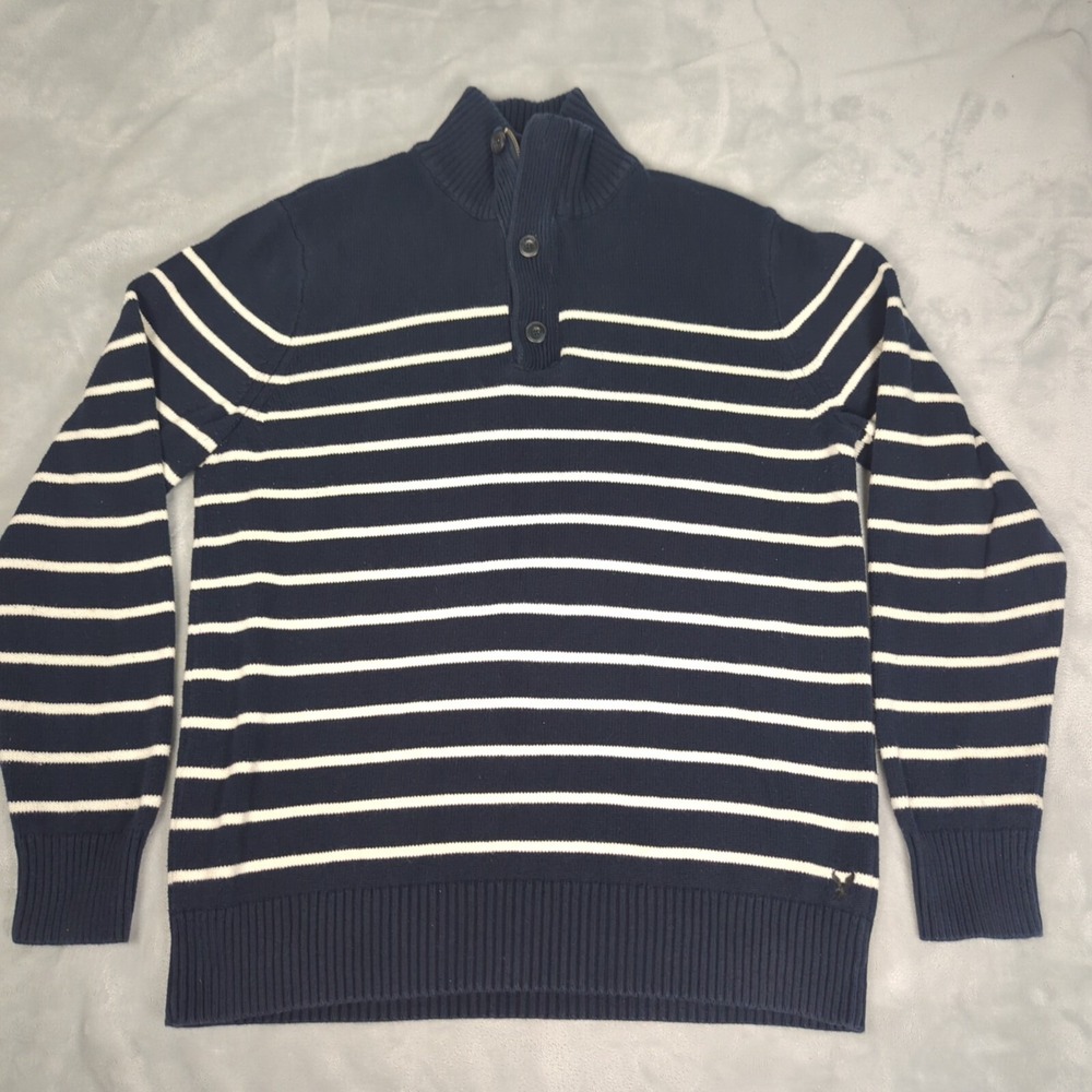 American Eagle Sweater Men XL Blue Athletic Fit Heavyweight VTG FITS LIKE MEDIUM